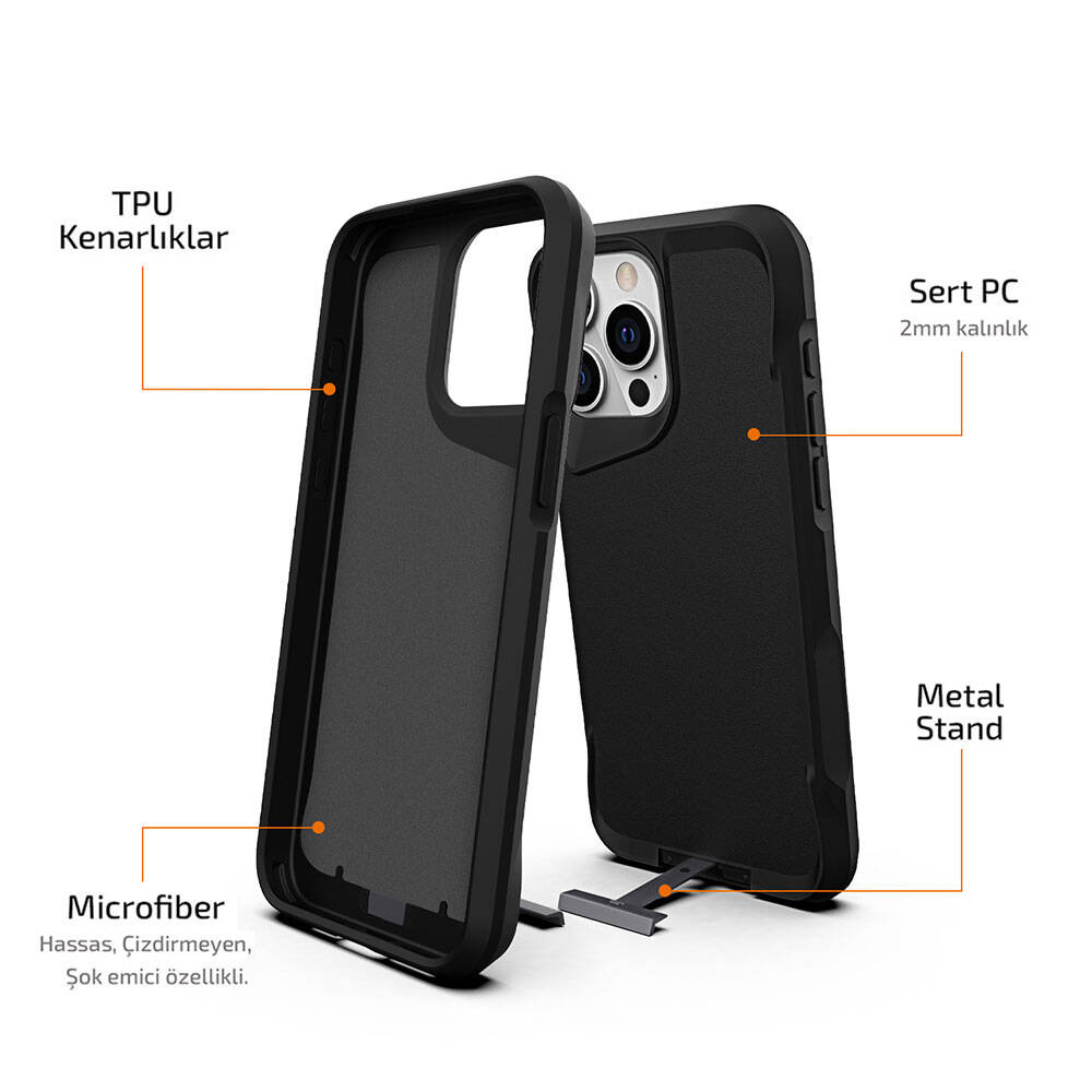 iPhone 15 Pro Kılıf Zore Airbag Kenarlı T-Max Mat Standlı Kılıf