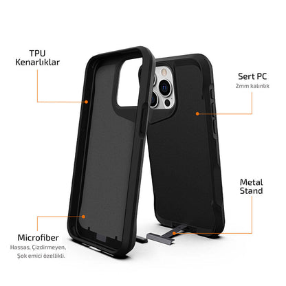 iPhone 15 Pro Kılıf Zore Airbag Kenarlı T-Max Mat Standlı Kılıf