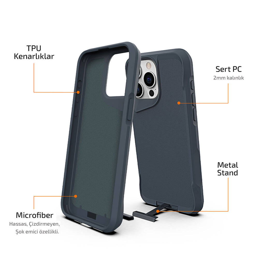 iPhone 15 Pro Kılıf Zore Airbag Kenarlı T-Max Mat Standlı Kılıf