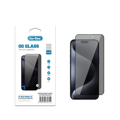 Apple iPhone 15 Pro Max Go Des OG Glass Privacy Antistatik Temperli Cam Ekran Koruyucu Siyah