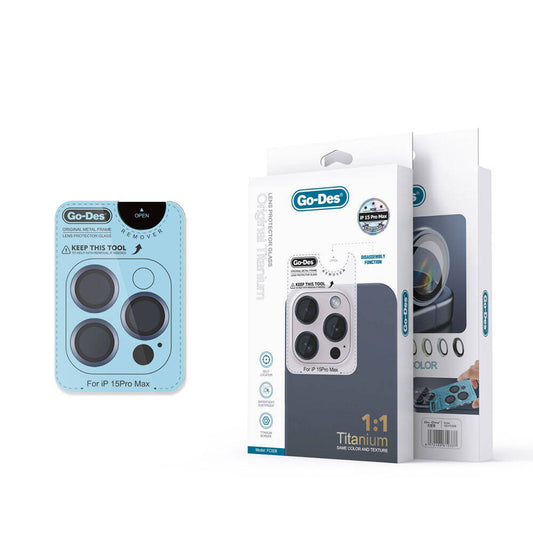 iPhone 15 Pro Max Go Des Titanium Premium Temperli Kamera Lens Koruyucu