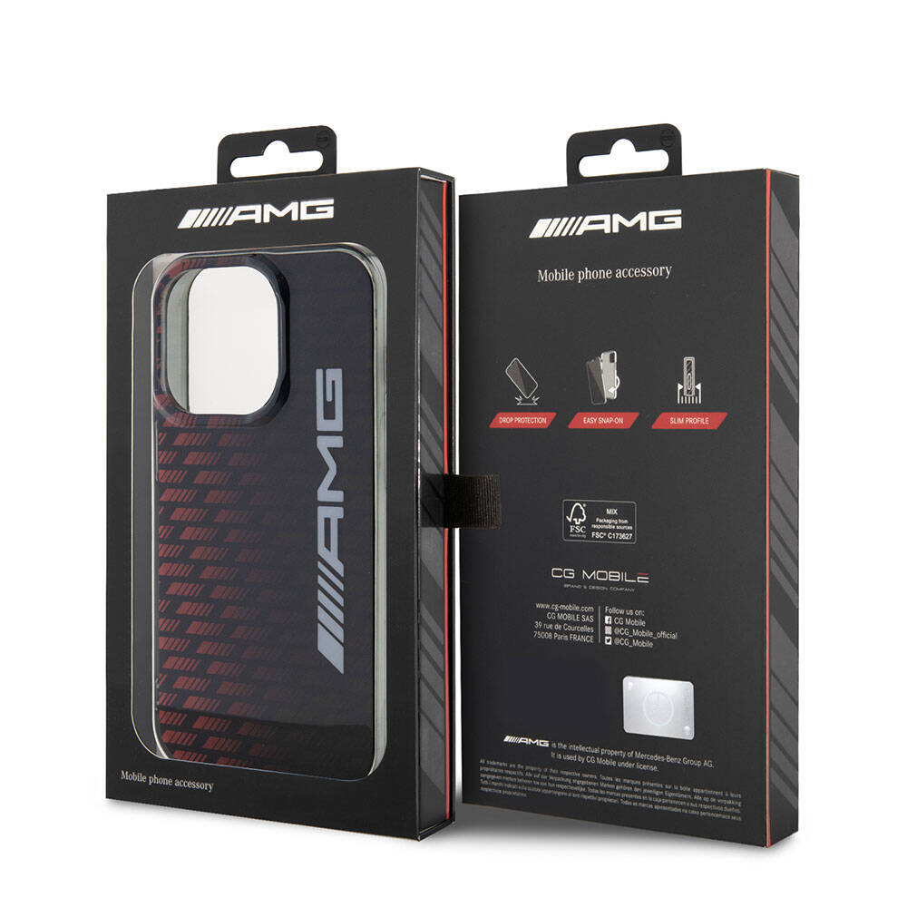 iPhone 15 Pro Max Kılıf AMG Orjinal Lisanslı Çift Katmanlı Büyük Logolu Dörtgen Şerit Desenli Kılıf