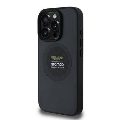 Apple iPhone 15 Pro Max Kılıf Aston Martin Orjinal Lisanslı M-safe Şarj Özellikli Aluminyum Arka Yüzeyli Formula One Team Baskılı Kapak Siyah
