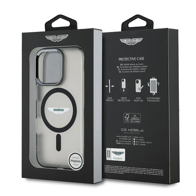 Apple iPhone 15 Pro Max Kılıf Aston Martin Orjinal Lisanslı M-safe Şarj Özellikli  IML Baskı Logolu Metal Düğmeli Kapak Siyah