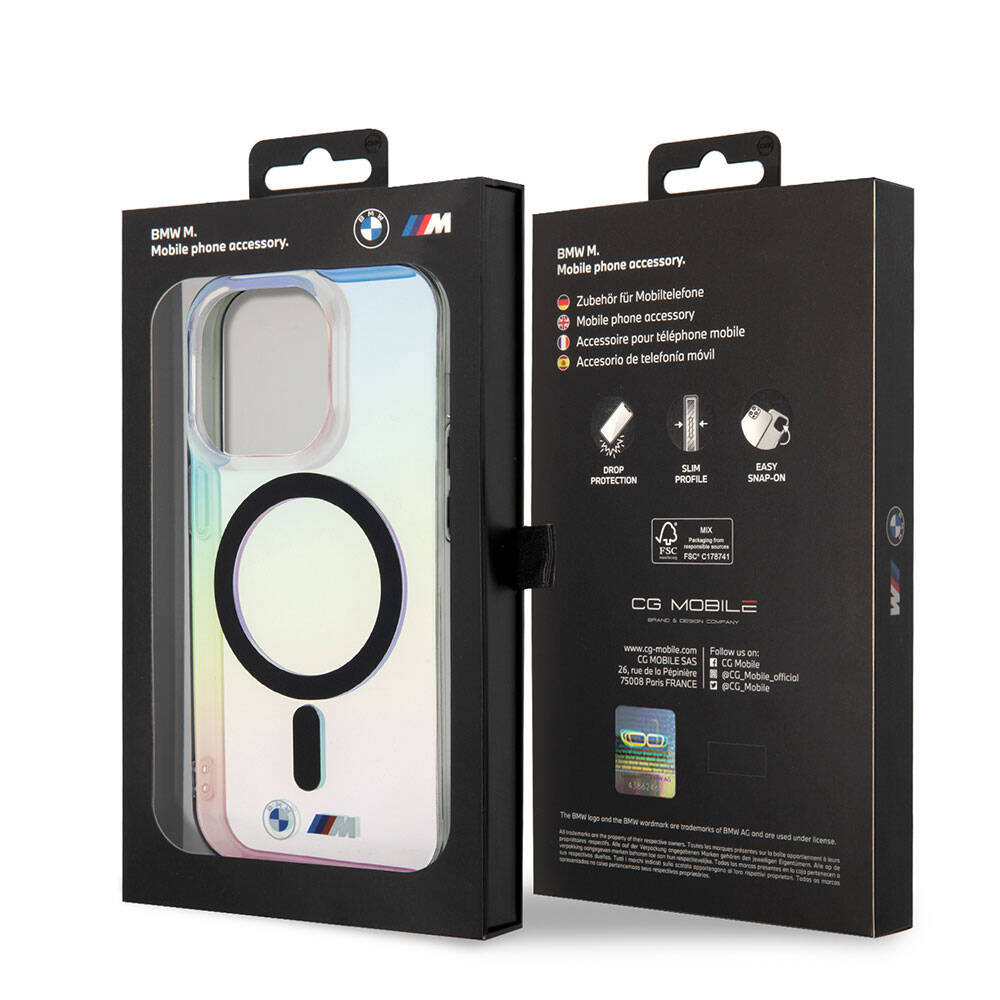 Apple iPhone 15 Pro Max Kılıf BMW Magsafe Şarj Özellikli Transparan Renk Geçişli Iridescent Orjinal Lisanslı Kapak Karışık