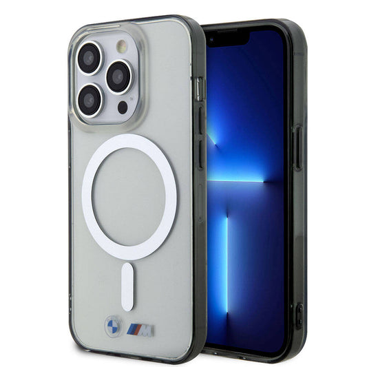 iPhone 15 Pro Max Kılıf BMW M-safe Şarj Özellikli Transparan Silver Ring Orjinal Lisanslı Kılıf