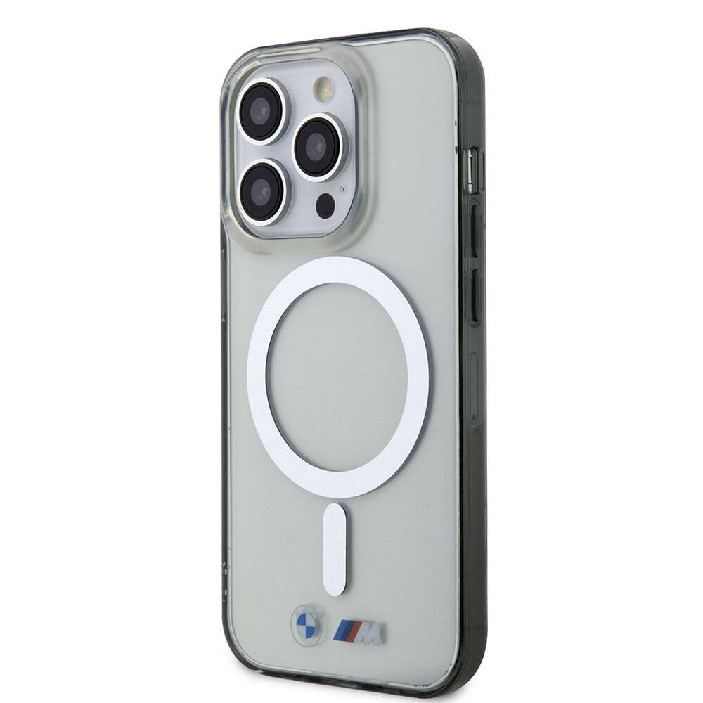 Apple iPhone 15 Pro Max Kılıf BMW Magsafe Şarj Özellikli Transparan Silver Ring Orjinal Lisanslı Kapak Renksiz