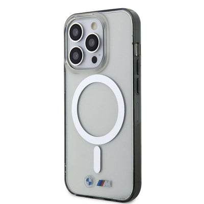 Apple iPhone 15 Pro Max Kılıf BMW Magsafe Şarj Özellikli Transparan Silver Ring Orjinal Lisanslı Kapak Renksiz