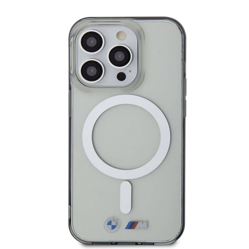 iPhone 15 Pro Max Kılıf BMW M-safe Şarj Özellikli Transparan Silver Ring Orjinal Lisanslı Kılıf