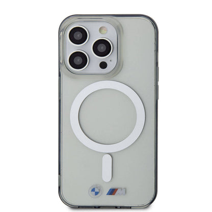 iPhone 15 Pro Max Kılıf BMW M-safe Şarj Özellikli Transparan Silver Ring Orjinal Lisanslı Kılıf