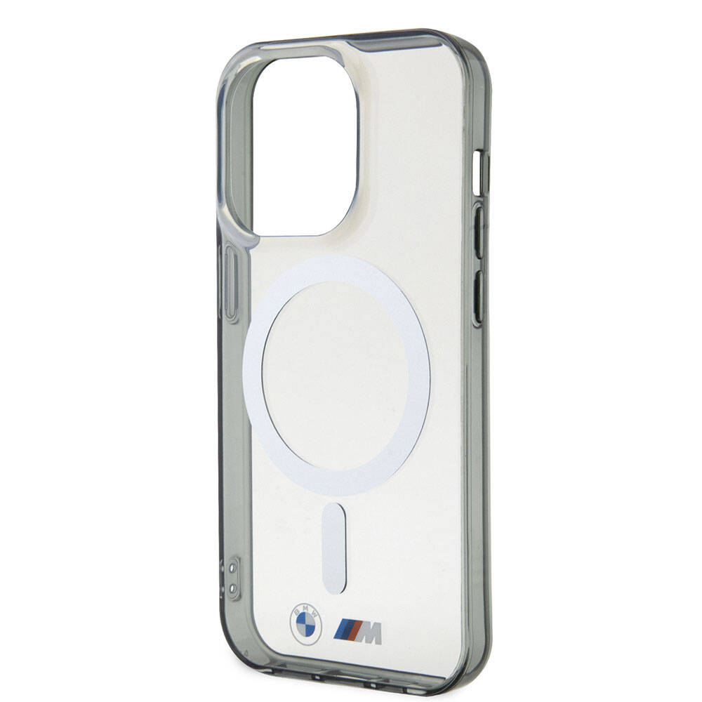 Apple iPhone 15 Pro Max Kılıf BMW Magsafe Şarj Özellikli Transparan Silver Ring Orjinal Lisanslı Kapak Renksiz