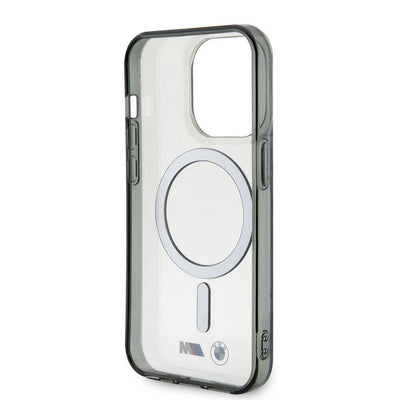 Apple iPhone 15 Pro Max Kılıf BMW Magsafe Şarj Özellikli Transparan Silver Ring Orjinal Lisanslı Kapak Renksiz