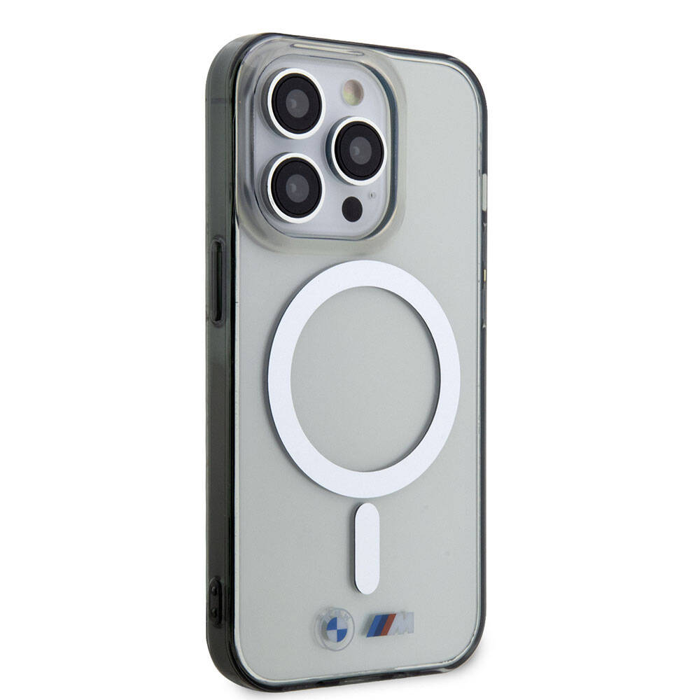 Apple iPhone 15 Pro Max Kılıf BMW Magsafe Şarj Özellikli Transparan Silver Ring Orjinal Lisanslı Kapak Renksiz