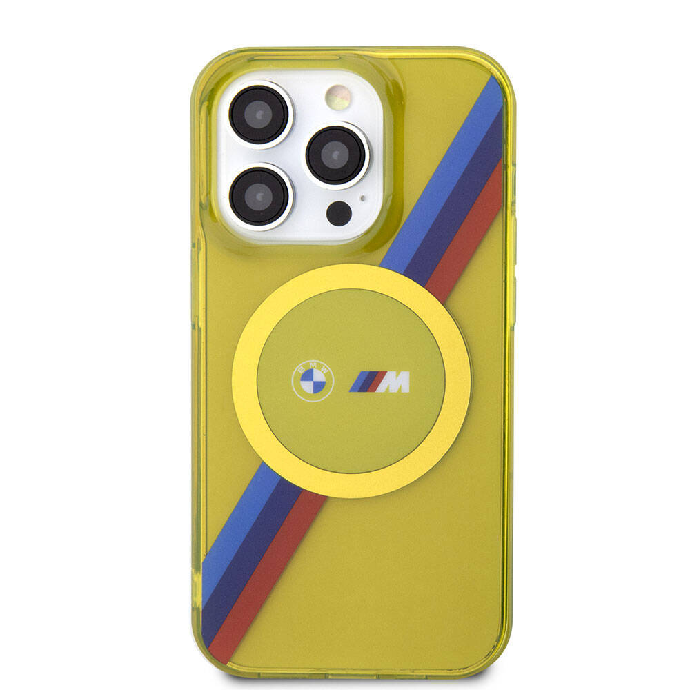 Apple iPhone 15 Pro Max Kılıf BMW Magsafe Şarj Özellikli Transparan Tricolor Stripes Orjinal Lisanslı Kapak Yeşil