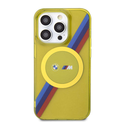 Apple iPhone 15 Pro Max Kılıf BMW Magsafe Şarj Özellikli Transparan Tricolor Stripes Orjinal Lisanslı Kapak Yeşil