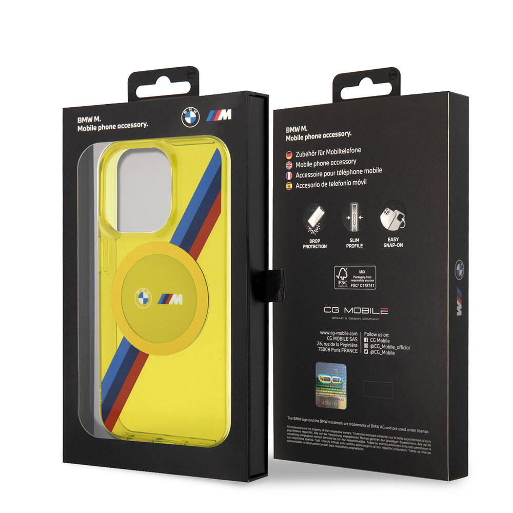 Apple iPhone 15 Pro Max Kılıf BMW Magsafe Şarj Özellikli Transparan Tricolor Stripes Orjinal Lisanslı Kapak Yeşil