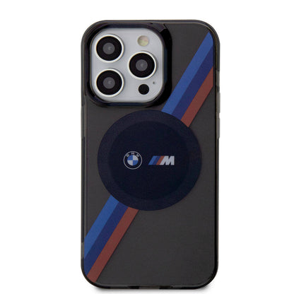 iPhone 15 Pro Max Kılıf BMW M-safe Şarj Özellikli Transparan Tricolor Stripes Orjinal Lisanslı Kılıf