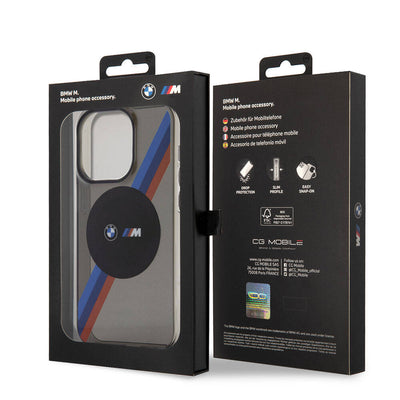 Apple iPhone 15 Pro Max Kılıf BMW Magsafe Şarj Özellikli Transparan Tricolor Stripes Orjinal Lisanslı Kapak Sarı