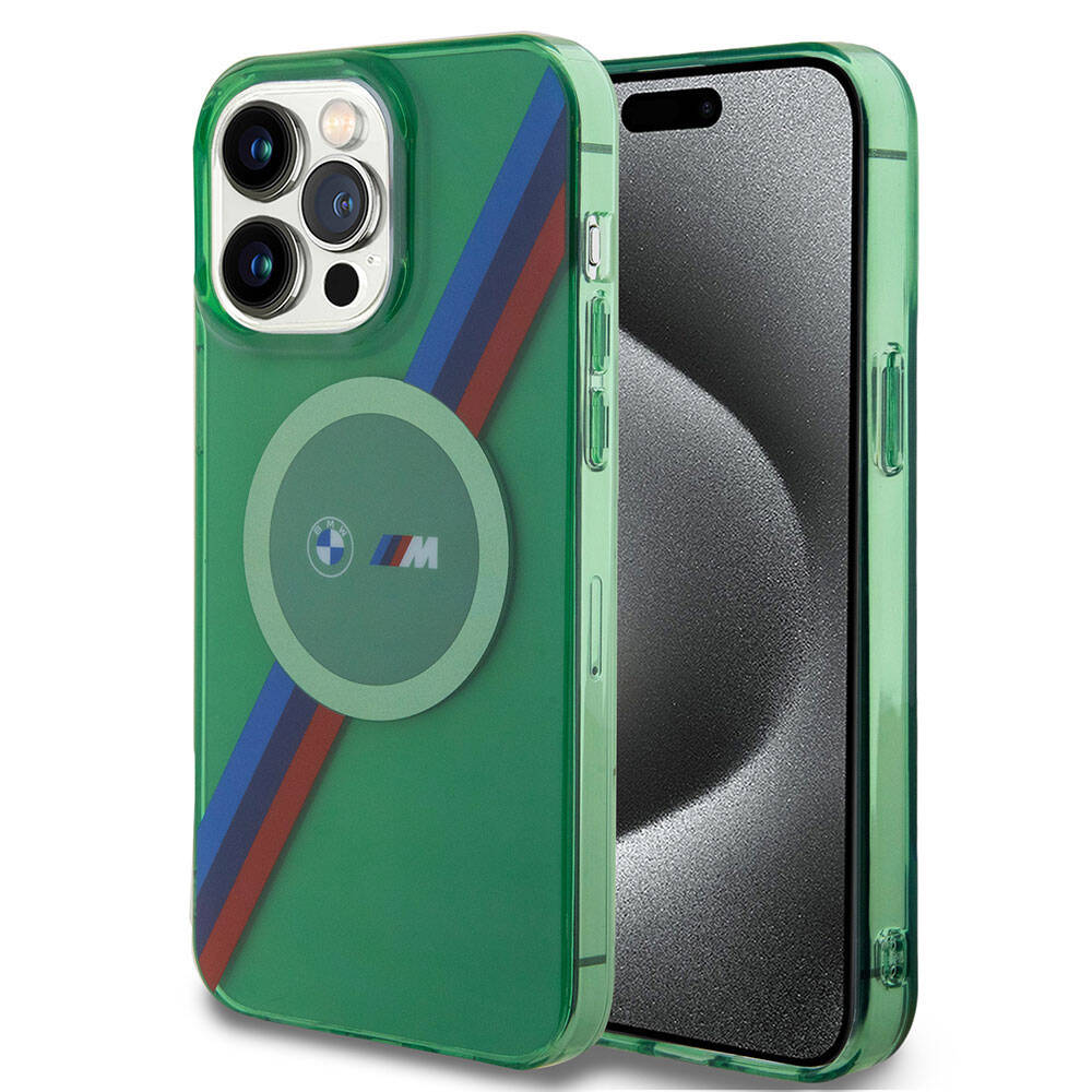 Apple iPhone 15 Pro Max Kılıf BMW Magsafe Şarj Özellikli Transparan Tricolor Stripes Orjinal Lisanslı Kapak Sarı