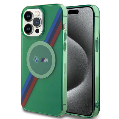 Apple iPhone 15 Pro Max Kılıf BMW Magsafe Şarj Özellikli Transparan Tricolor Stripes Orjinal Lisanslı Kapak Sarı