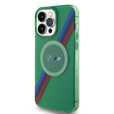 Apple iPhone 15 Pro Max Kılıf BMW Magsafe Şarj Özellikli Transparan Tricolor Stripes Orjinal Lisanslı Kapak Sarı