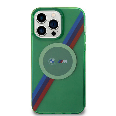 Apple iPhone 15 Pro Max Kılıf BMW Magsafe Şarj Özellikli Transparan Tricolor Stripes Orjinal Lisanslı Kapak Sarı