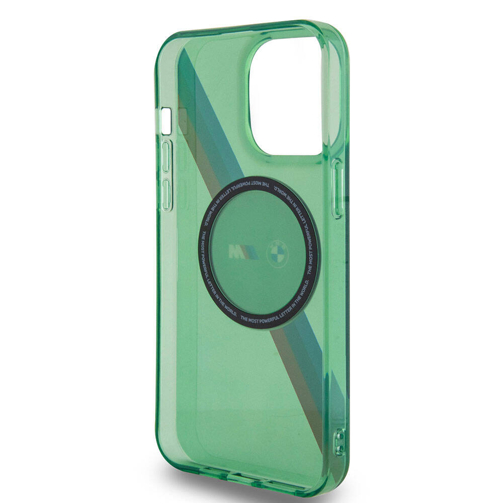 Apple iPhone 15 Pro Max Kılıf BMW Magsafe Şarj Özellikli Transparan Tricolor Stripes Orjinal Lisanslı Kapak Yeşil