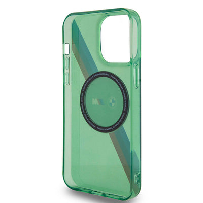 Apple iPhone 15 Pro Max Kılıf BMW Magsafe Şarj Özellikli Transparan Tricolor Stripes Orjinal Lisanslı Kapak Yeşil