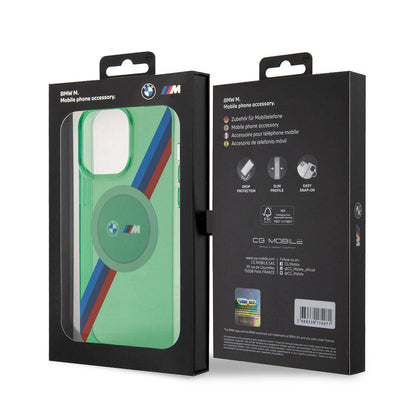 Apple iPhone 15 Pro Max Kılıf BMW Magsafe Şarj Özellikli Transparan Tricolor Stripes Orjinal Lisanslı Kapak Sarı