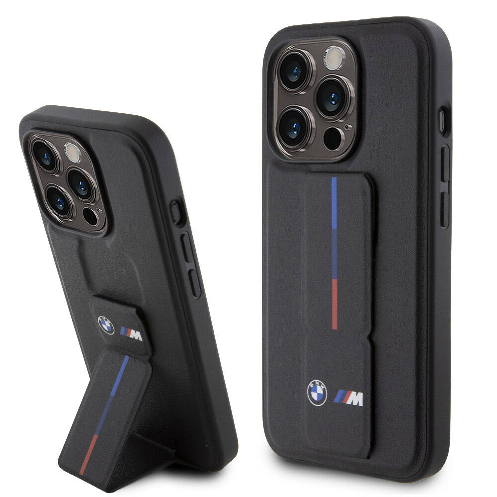 iPhone 15 Pro Max Kılıf BMW Orjinal Lisanslı M Şerit ve Logolu Standlı Kılıf