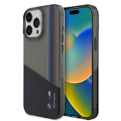 iPhone 15 Pro Max Kılıf BMW Orjinal Lisanslı Yarı Transparan M Dizayn Çizgili Kılıf