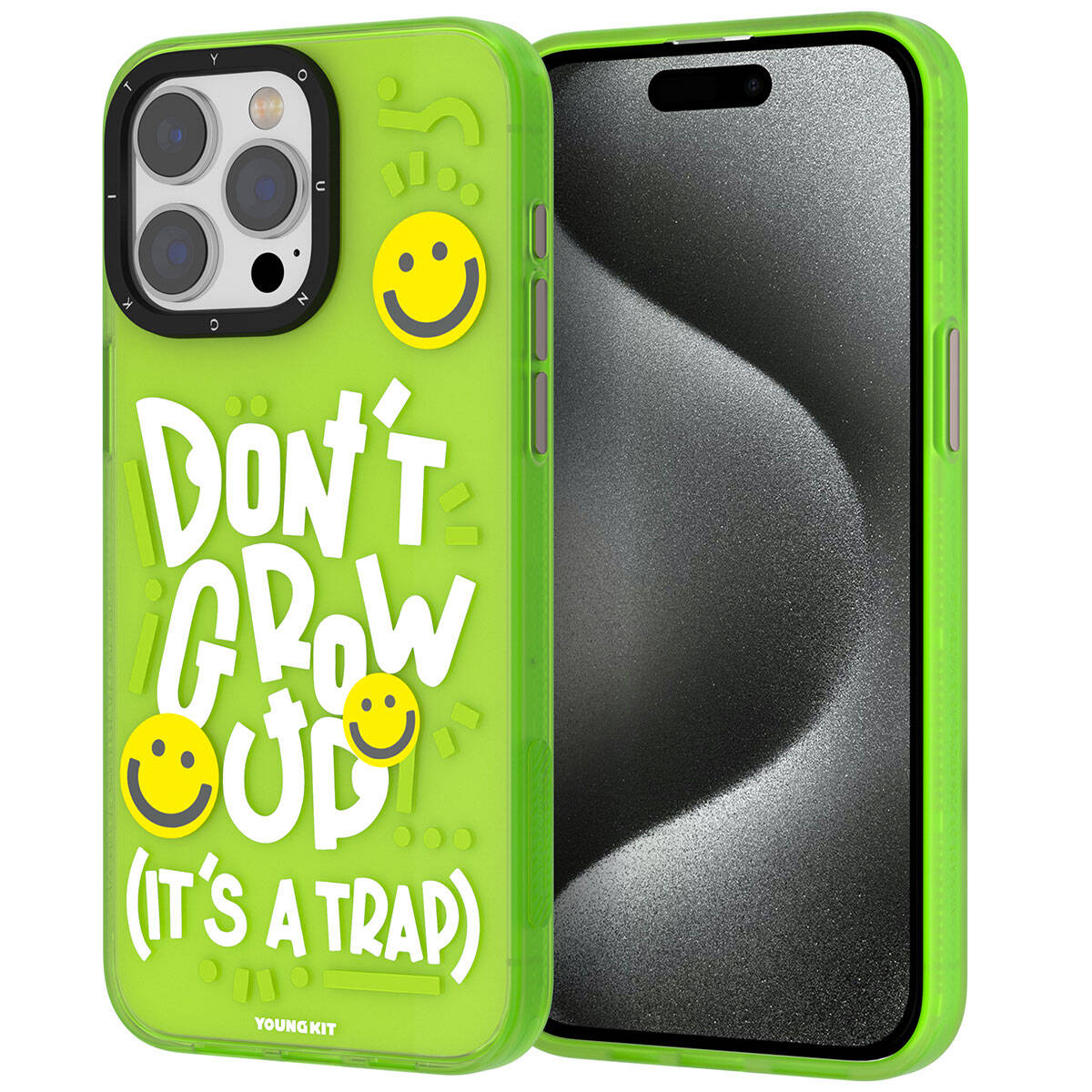 Apple iPhone 15 Pro Max Kılıf Desenli Youngkit Happy Hearth Serisi Kapak Yeşil
