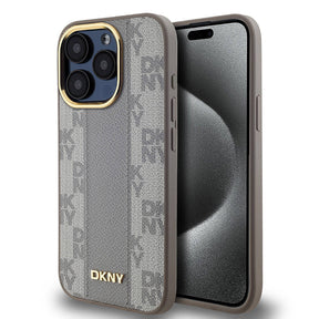 Apple iPhone 15 Pro Max Kılıf DKNY Orjinal Lisanslı 3D Yazılı Checkered Pattern Kapak