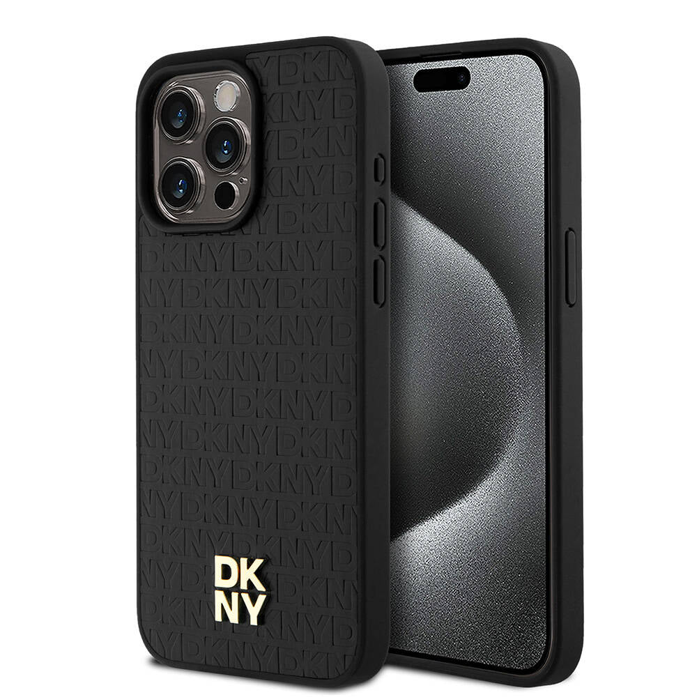 Apple iPhone 15 Pro Max Kılıf DKNY Orjinal Lisanslı 3D Yazılı Repeat Pattern Kapak