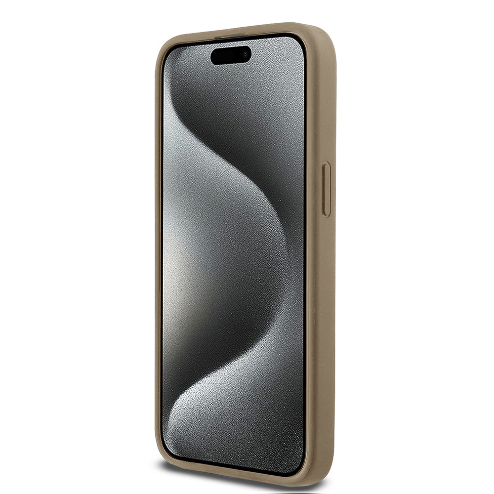 Apple iPhone 15 Pro Max Kılıf DKNY Orjinal Lisanslı M-safe Şarj Özellikli 3D Yazılı Grid Pattern Kapak Kahverengi