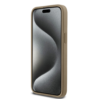 Apple iPhone 15 Pro Max Kılıf DKNY Orjinal Lisanslı M-safe Şarj Özellikli 3D Yazılı Grid Pattern Kapak Kahverengi