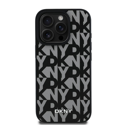iPhone 15 Pro Max Kılıf DKNY Orjinal Lisanslı M-safe Şarj Özellikli 3D Yazılı Grid Pattern Kılıf
