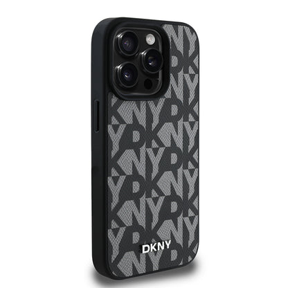 iPhone 15 Pro Max Kılıf DKNY Orjinal Lisanslı M-safe Şarj Özellikli 3D Yazılı Grid Pattern Kılıf