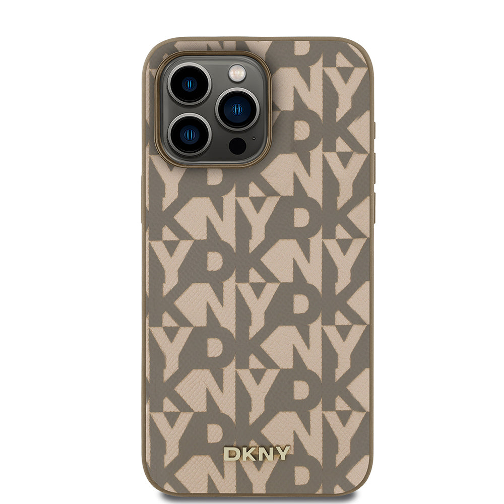 iPhone 15 Pro Max Kılıf DKNY Orjinal Lisanslı M-safe Şarj Özellikli 3D Yazılı Grid Pattern Kılıf