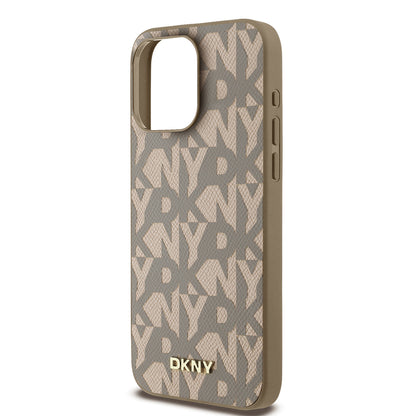 iPhone 15 Pro Max Kılıf DKNY Orjinal Lisanslı M-safe Şarj Özellikli 3D Yazılı Grid Pattern Kılıf