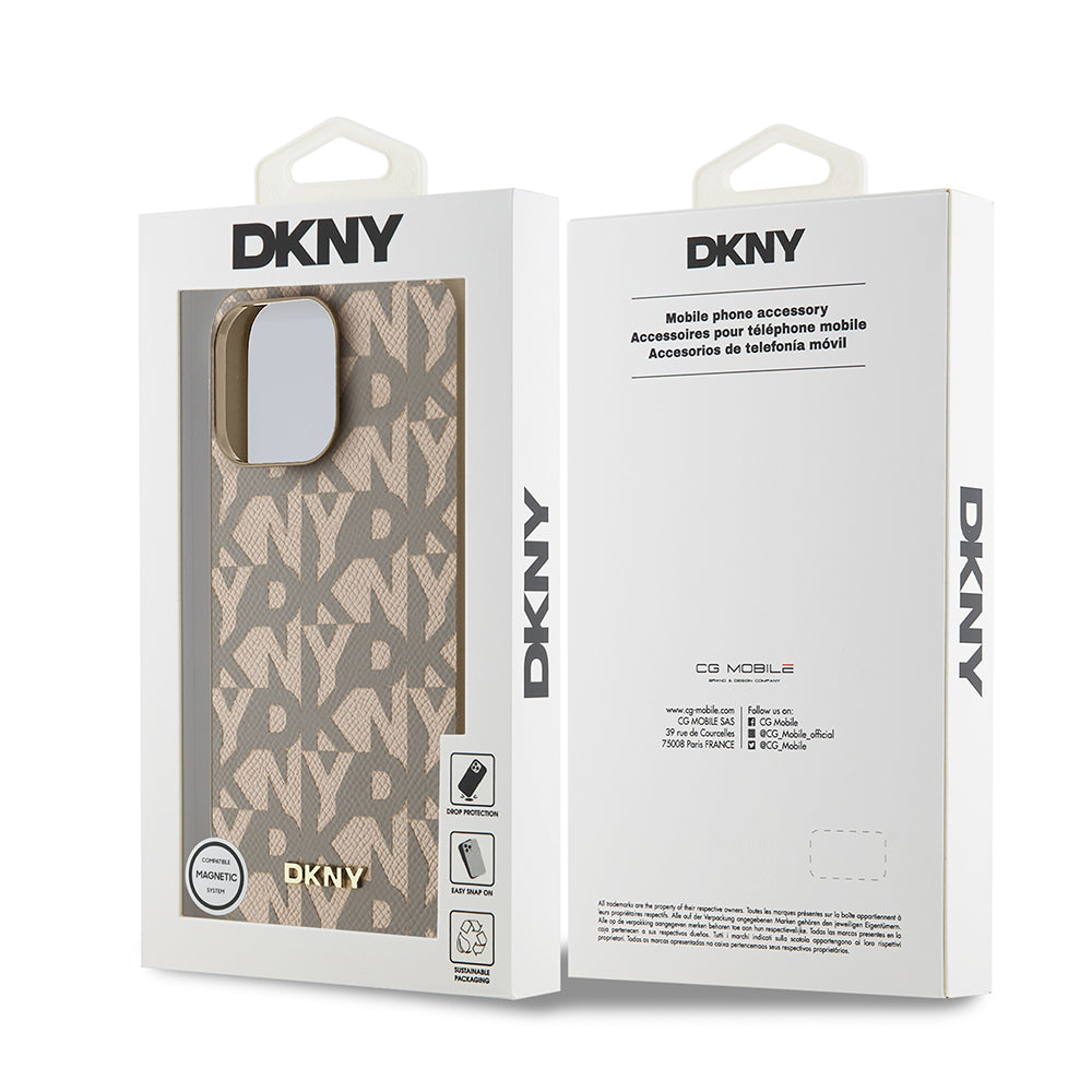 iPhone 15 Pro Max Kılıf DKNY Orjinal Lisanslı M-safe Şarj Özellikli 3D Yazılı Grid Pattern Kılıf