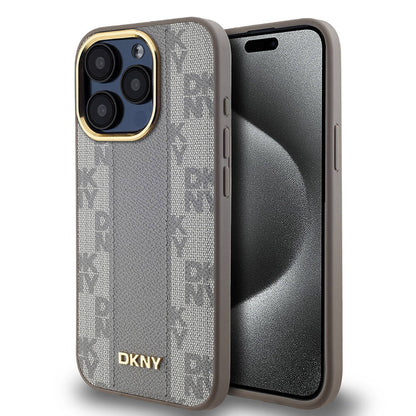 iPhone 15 Pro Max Kılıf DKNY Orjinal Lisanslı M-safe Şarj Özellikli 3D Yazılı Checkered Pattern Kılıf
