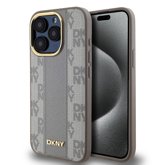 iPhone 15 Pro Max Kılıf DKNY Orjinal Lisanslı M-safe Şarj Özellikli 3D Yazılı Checkered Pattern Kılıf