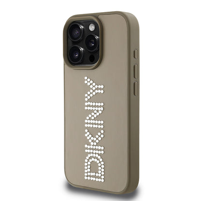 iPhone 15 Pro Max Kılıf DKNY Orjinal Lisanslı Taşlı DKNY Yazılı Metalik Rhinestones PU Deri Kılıf