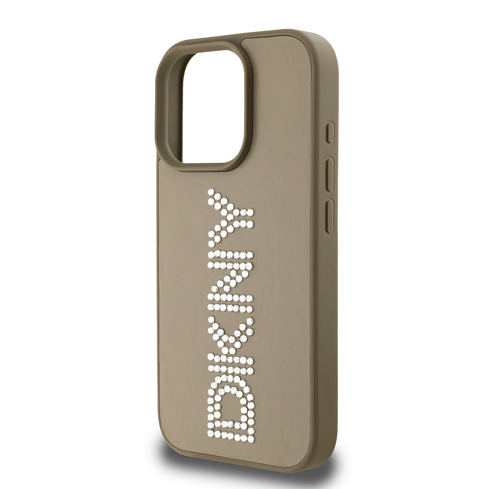 Apple iPhone 15 Pro Max Kılıf DKNY Orjinal Lisanslı Taşlı DKNY Yazılı Metalik Rhinestones PU Deri Kapak Siyah