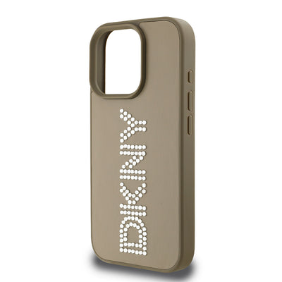 Apple iPhone 15 Pro Max Kılıf DKNY Orjinal Lisanslı Taşlı DKNY Yazılı Metalik Rhinestones PU Deri Kapak Siyah
