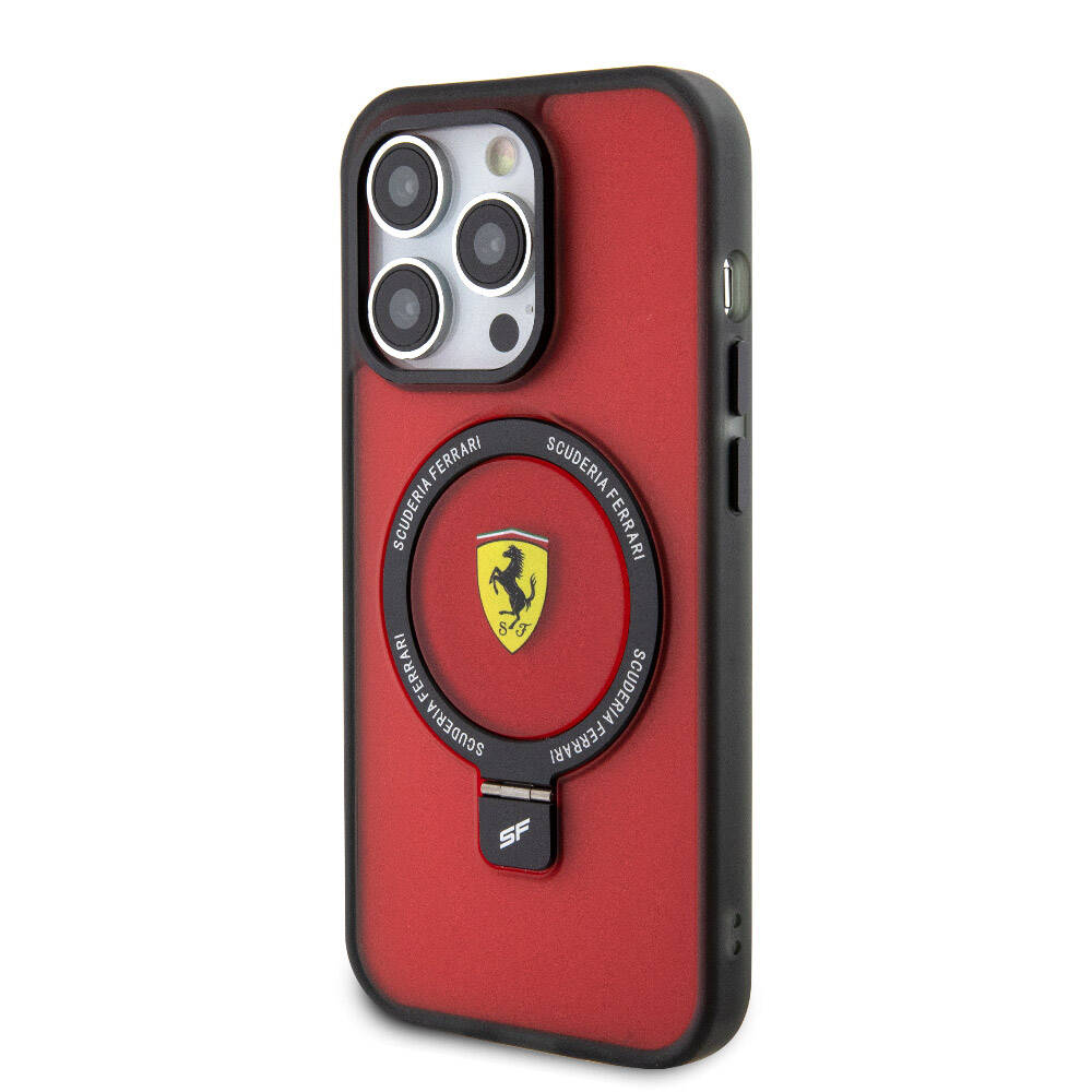 iPhone 15 Pro Max Kılıf Ferrari M-safe Şarj Özellikli Standlı Buzlu Yüzey Dizayn Kılıf