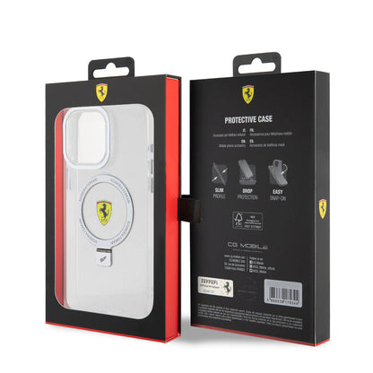 iPhone 15 Pro Max Kılıf Ferrari M-safe Şarj Özellikli Standlı Buzlu Yüzey Dizayn Kılıf