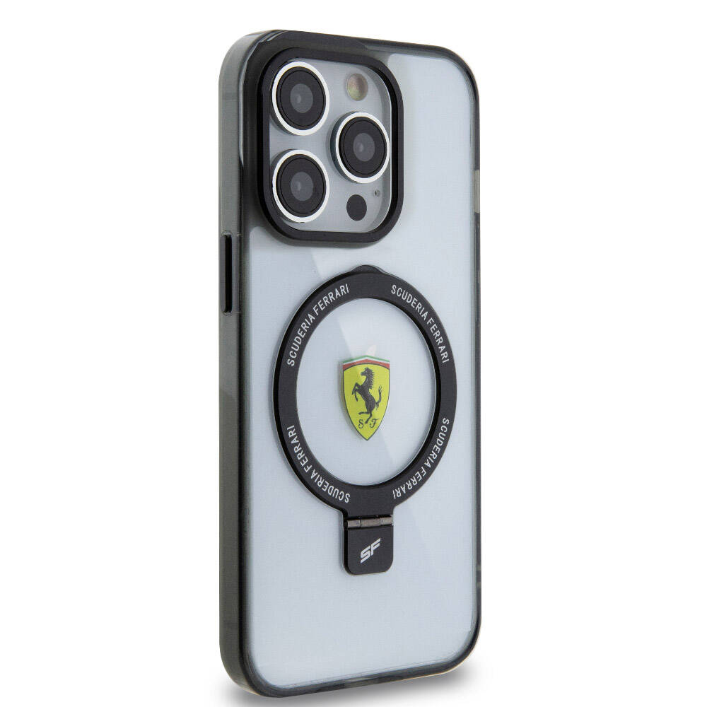 iPhone 15 Pro Max Kılıf Ferrari M-safe Şarj Özellikli Standlı Buzlu Yüzey Dizayn Kılıf