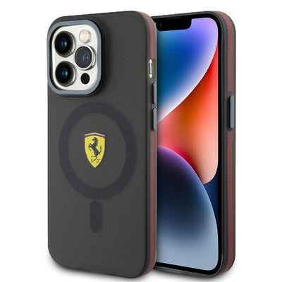 Apple iPhone 15 Pro Max Kılıf Ferrari Orjinal Lisanslı Magsafe Şarj Özellikli Kontrast Bumper Kapak Kırmızı